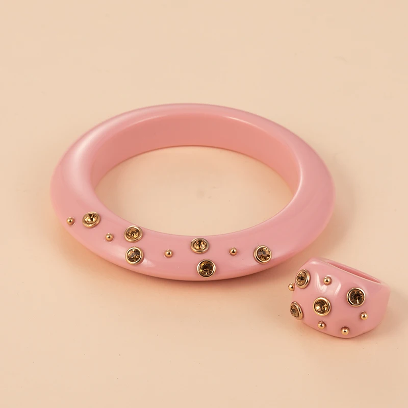 6 Style Fashion Indian Jewelry Sets for Women Cute Acrylic With Large Ring&Bangle Bracelets Resin Charms Crystal Bangles Girls - Image 3