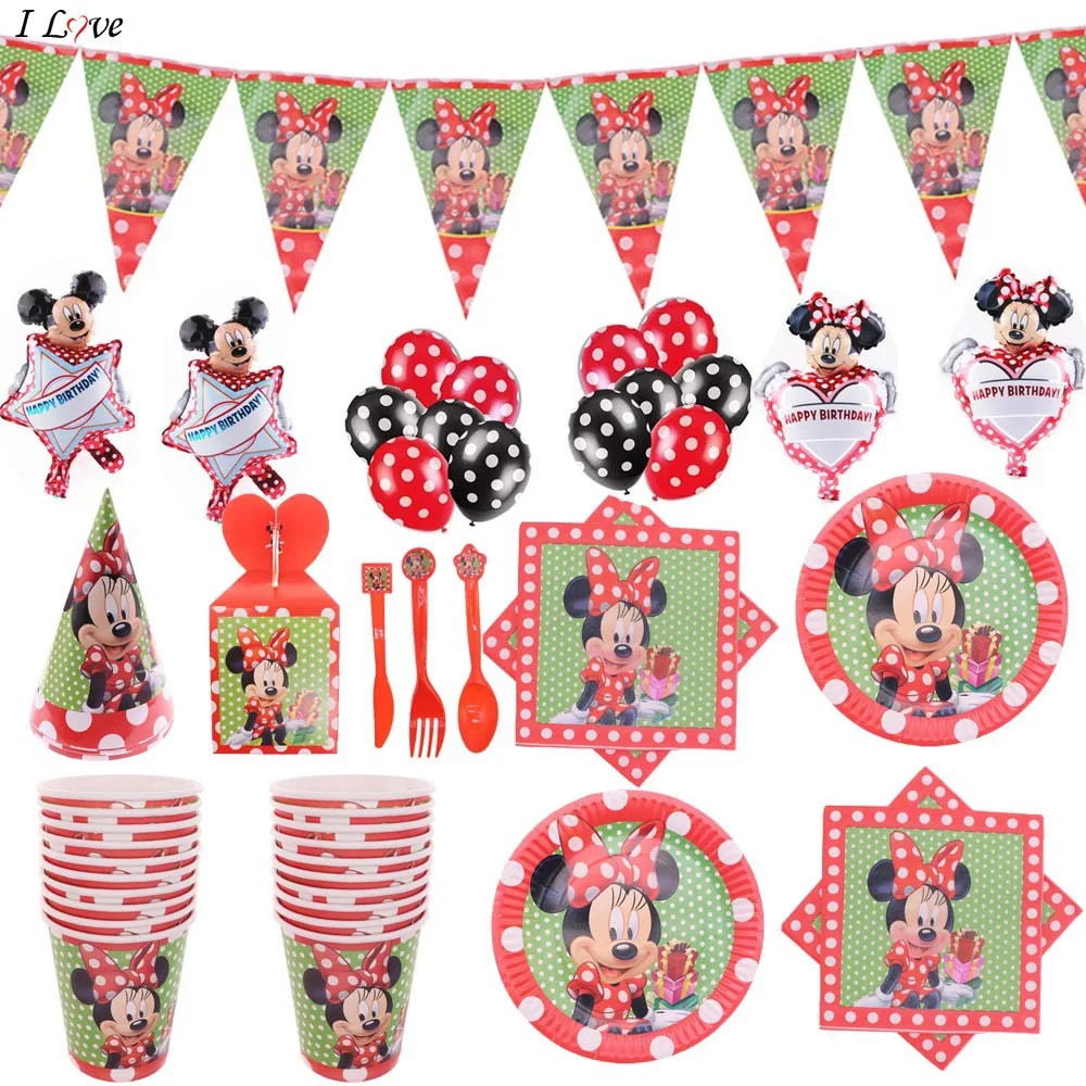 Disney Red Minnie Mouse Theme Birthday Party Supplies Cup Plate Kids Girl Decoration Disposable Tableware Set | Дом и сад