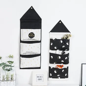 

3 Big Pockets Wall Hanging Storage Bags Cotton Door Organizer Pouch Bedroom Home Wall Decoration Kitchen Bathroom Storage