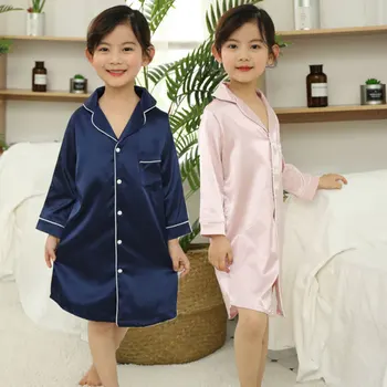 

Fashion Kids Girl Night Gown Baby Girls Satin Silk Pajamas Girls Soild Nightwear Bathrobe Children's Sleepwear Silk night-robe