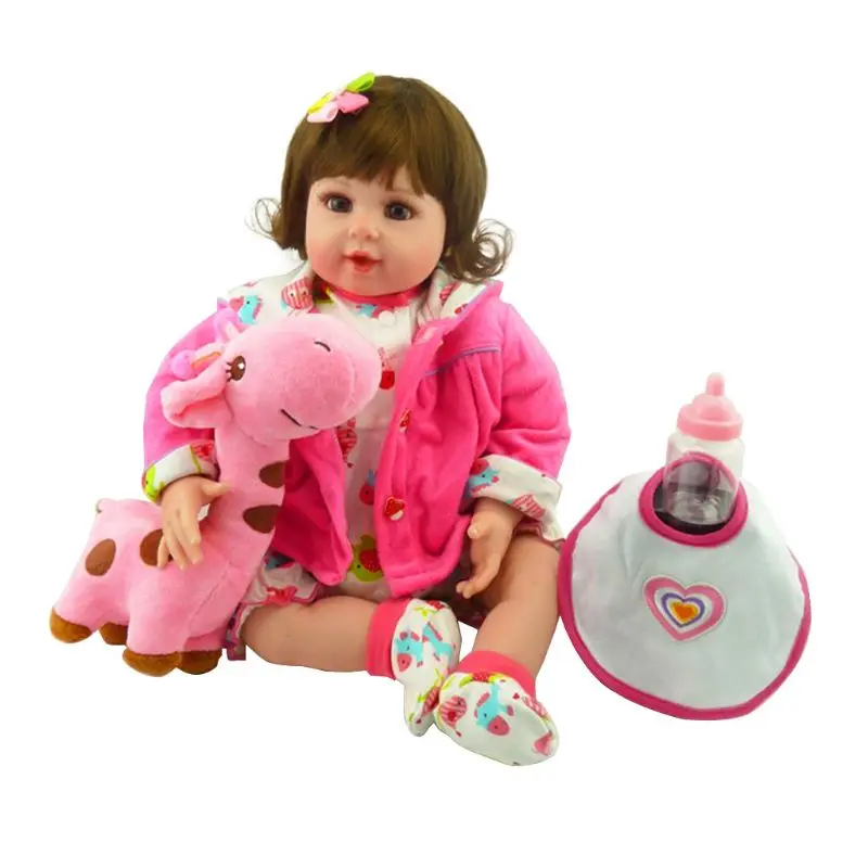 

22inch Silicon Lifelike Doll Bib Cartoon Onesies Hooded Coat Hair Clip Deer Early Childhood Kids Baby Toys