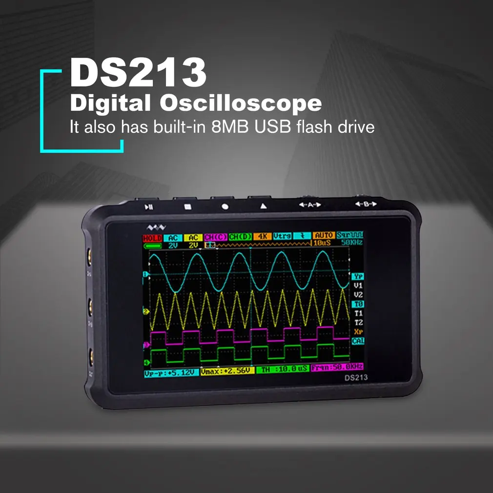 

DS213 Portable Digital Storage Oscilloscope 4 Channel 15MHz Bandwidth Mini DSO Scopemeter Scope Meter