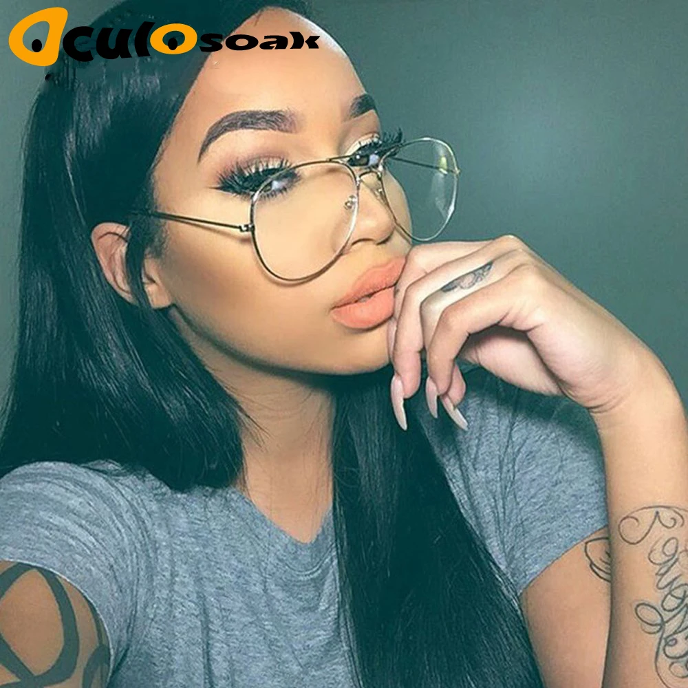 

Clear Glasses Retro Eyeglasses Metal Gold Myopia Eyewear Women Men Spectacle Frames Optical Glasses Frame Transparent Lens