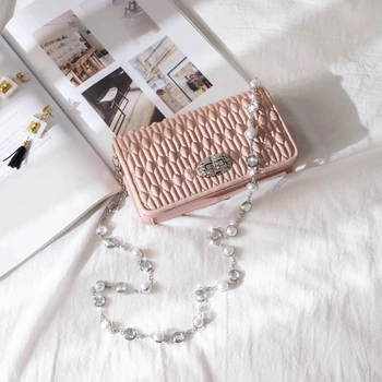 

2020 New Pearl Diamond Chain Diamond Fold Small Square Bag Female Shoulder Messenger Bag High Quality Women Purse and Handbags