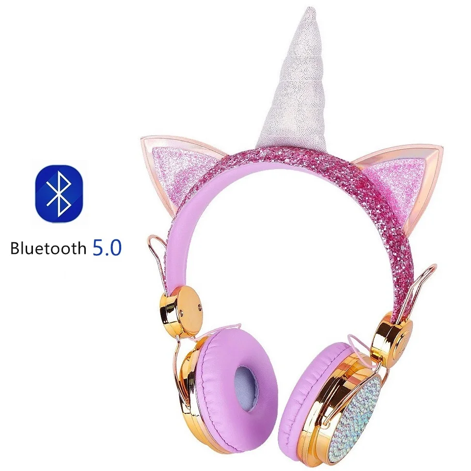 Bluetooth Cute Unicorn Wireless Head Mounted Headphones Girls Kids Cartoon Stereo Headset Microphone Learning Headset