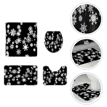 

1 Set Decorative Practical Reusable Novel Printing Christmas Shower Curtain Rug Bath Mat Home Dormitory