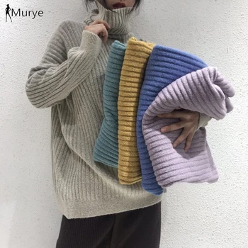 

Lazy loose wind turtleneck pullover women 2019 autumn and winter new pit stripe long sleeves wearing thick warm knitted sweaters