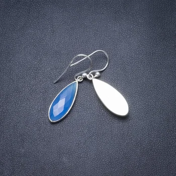 

Natural Chalcedony Handmade Unique 925 Sterling Silver Earrings 1.25" Y2968