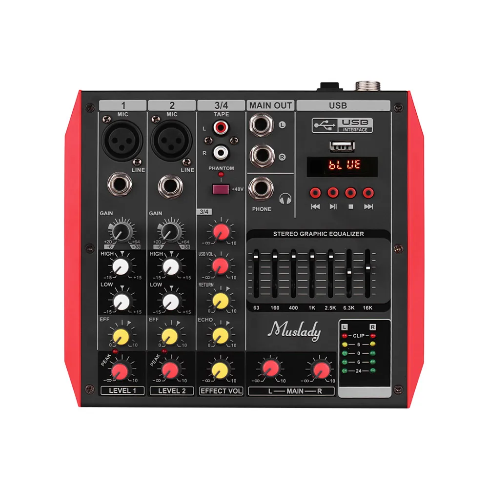 Muslady D6 Портативный 6-канальный смешивания консольный микшер 7-полосным