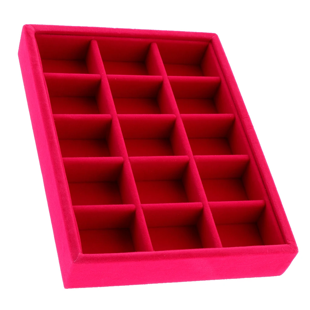 Portable Velvet Fashion Jewelry Ring Earring Insert Display Organizer Box Wooden Flat Stackable Tray Drawer Display Show Case 
