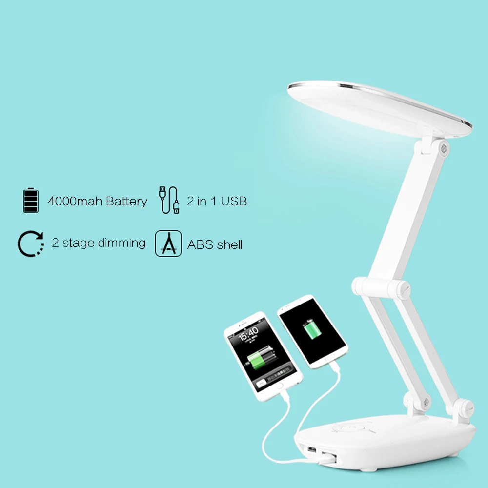 Mini Portable Powerful Led Desk Lamp 4000mAh Battery Rechargeable Dimmable Folding Light USB LED Table Lamps with Power Bank | Лампы и