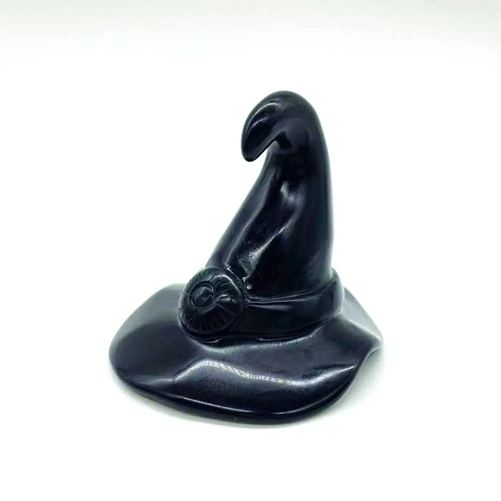 

2inch Natural Obsidian Crystal Black Witch Hat Wizard Hat Healing Black Crystal Craft Cartoon For Decoration