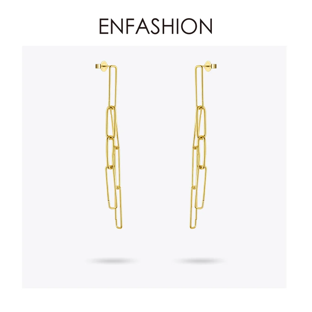 Женские серьги подвески ENFASHION Boho простые золотистого цвета с длинной кисточкой