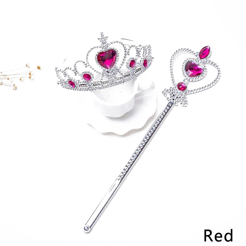 2 шт./компл. сладкая принцесса тиара Эльзы детская лента для волос в виде короны с волшебной Stickwands вечерние подарок волос Jewelr Косплэй аксессуары - Окраска металла: Red