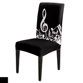 

6/8Pcs Note Black White Dining Chair Cover Spandex Elastic Chair Slipcover Case Stretch for Wedding Hotel Banquet