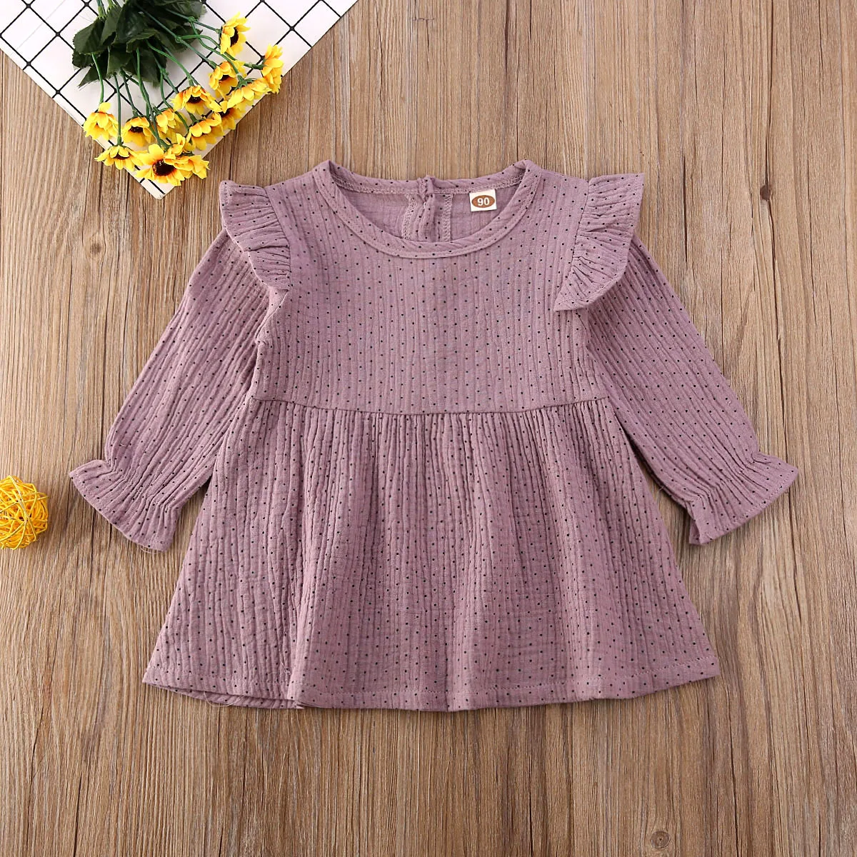 Purple Dress Комбинезон/платье для новорожденных девочек от 0 до 24 месяцев платье в горошек с длинными рукавами комбинезон с оборками, комбинезон, одежда - Цвет: Purple Dress