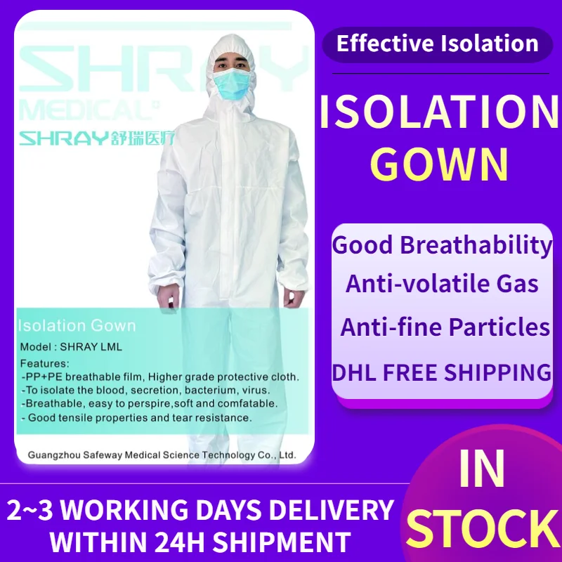 

Medical Coveralls Disposable Isolation Gown Protective Clothing Breathable Hooded Suit With Elastic Cuffs Ankles Hoodie In Stock