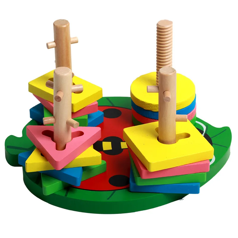 

Children'S Educational Early Childhood Shape Color Understanding Toy Beetle Four Column Case Column Building Blocks