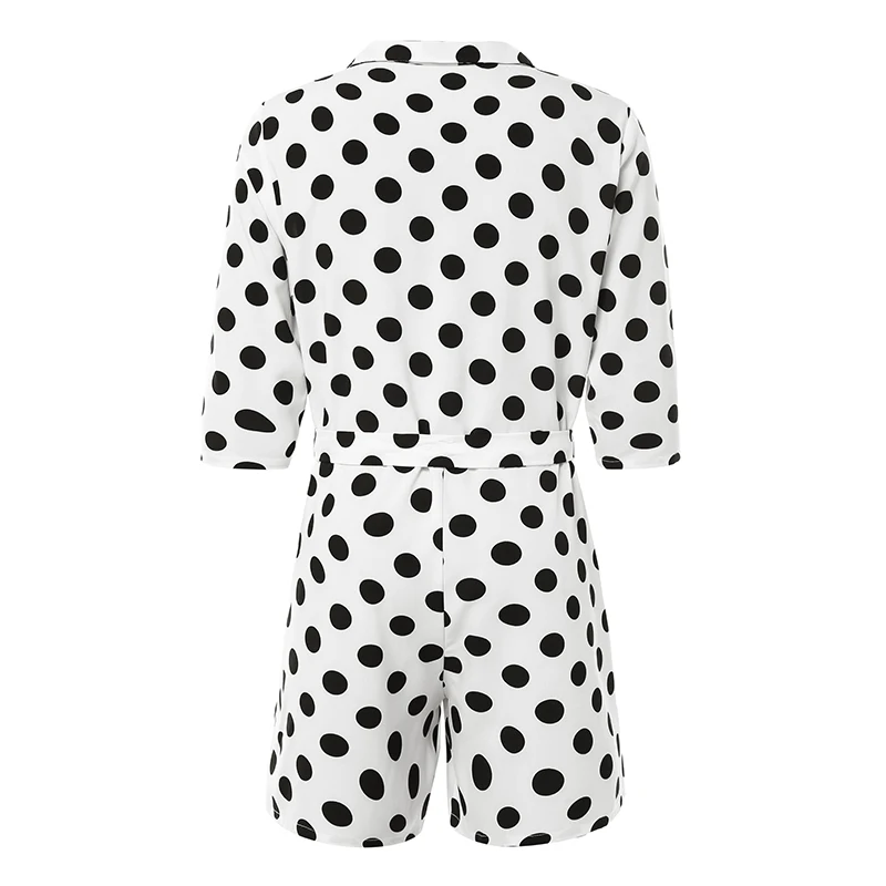 Fashion Polka Dot Men Rompers Jumpsuit Ladies Playsuit 3/4 Sleeve Lace Up Pants Overalls Casual Lapel Streetwear S-5XL INCERUN