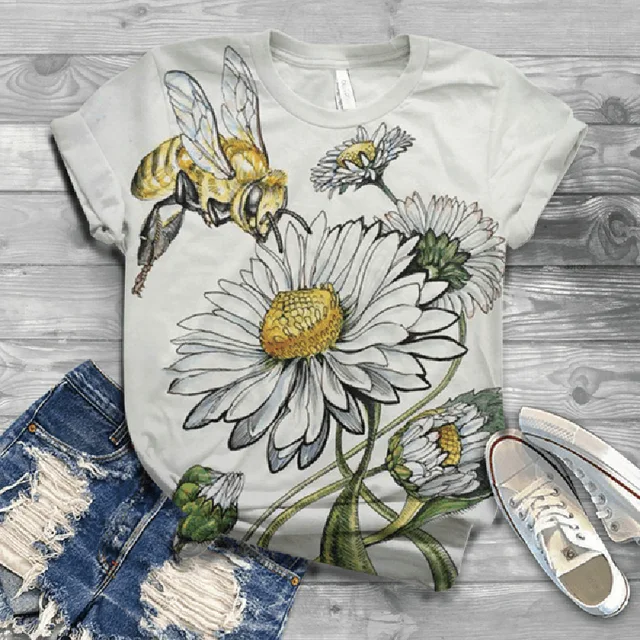 Women Short Sleeve 3D Animal Print T Shirt New Summer Casual Loose Cute Bee Tshirts Fashion Female Tees Top Plus Size S-4XL A0545-5
