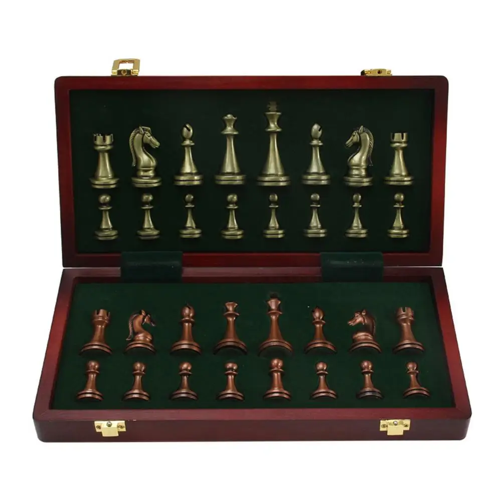Metal Glossy Golden And Silver Chess Pieces Solid Wooden Folding Chess Board High Grade Professional Chess Games Set Gift 5