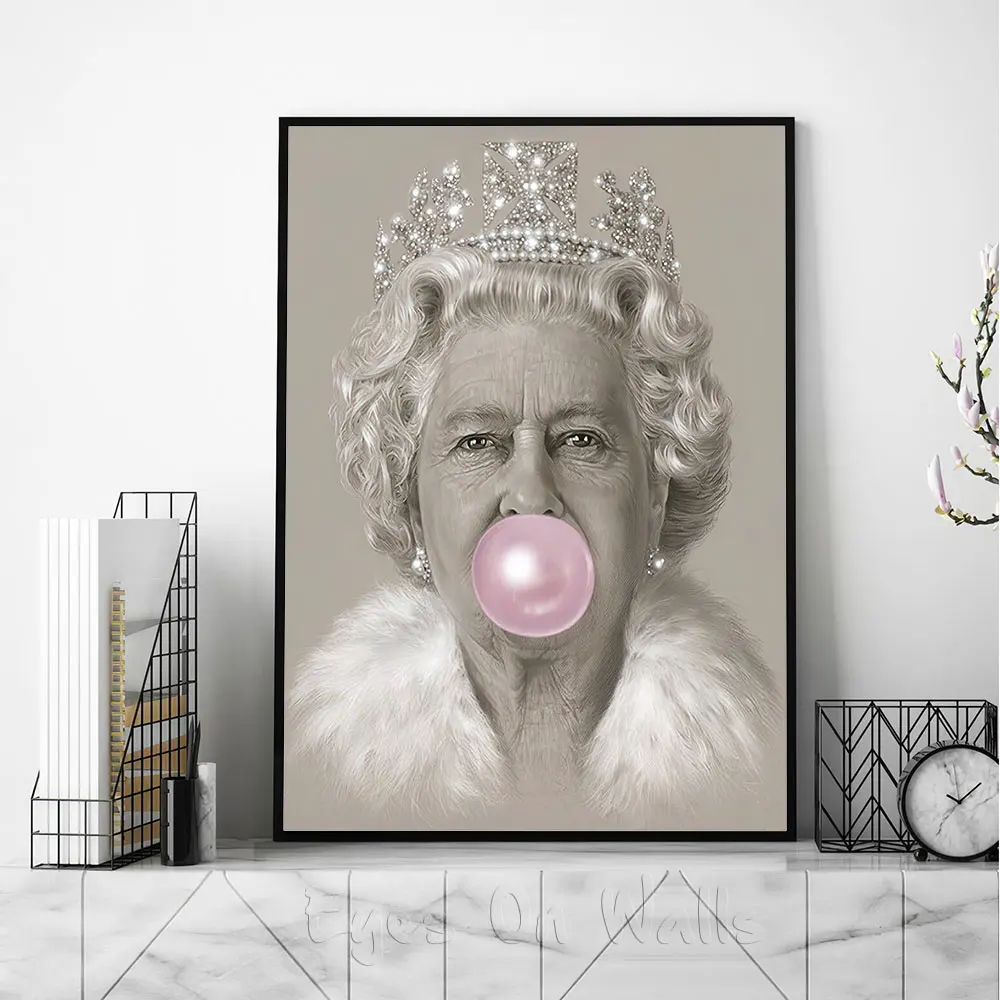 Elizabeth II плакат Bubblegum queen картины на холсте черный белый стены искусства картины для гостиной современные декоративные принты