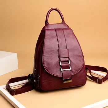 

2020 Women Leather Backpacks Vintage Female Shoulder Bag Travel Ladies Bagpack School Designer Bags For Girls