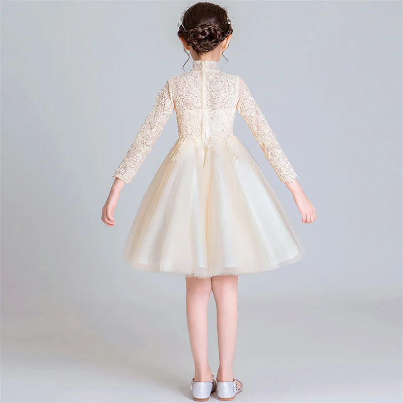 Baby Kids Elegant Lace Birthday Evening Party Princess Mesh Dress 3~13Years Children Infant Luxury Host Tutu Pageants Dress Wear