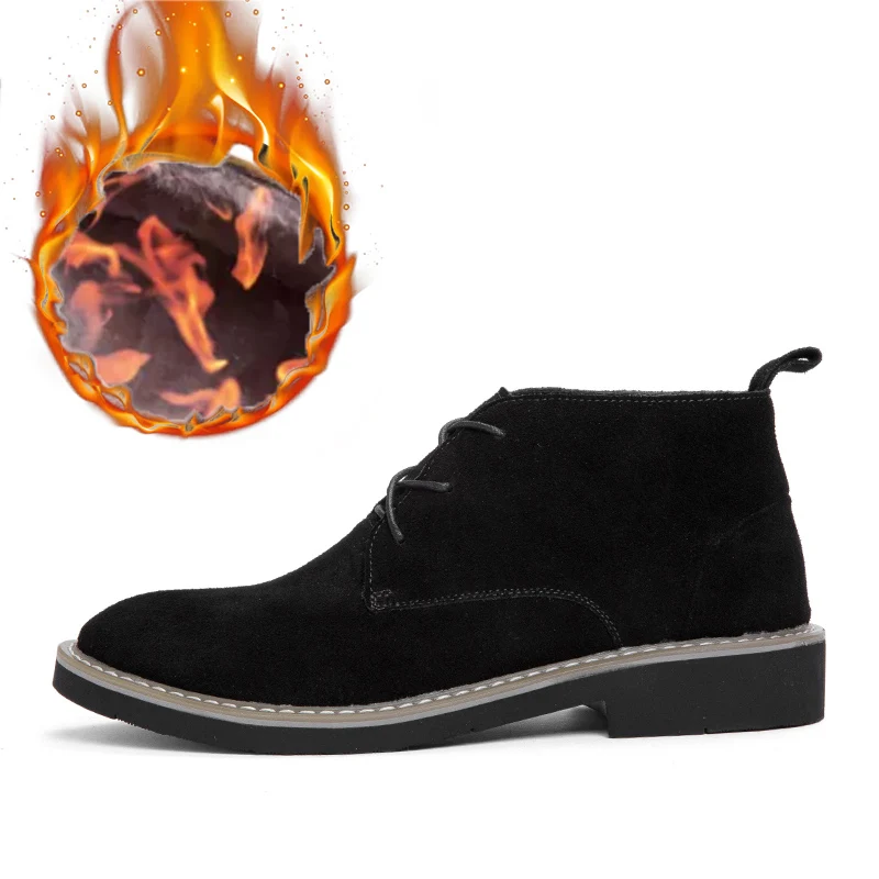 Модные кожаные ботинки; Мужская прогулочная обувь; мужские ботильоны на плоской подошве; Мужская Уличная обувь; обувь для работы и вождения; размер 46; высокое качество - Цвет: Plush Black