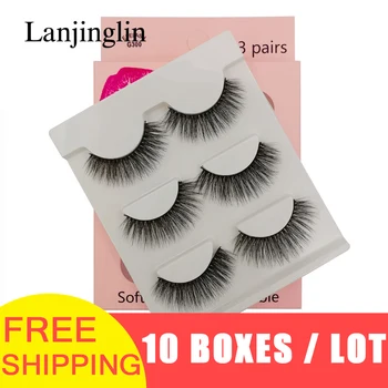 

LANJINGLIN 10 boxes wholesale natural long false eyelashes 3 pairs fluffy wispy 3d mink lashes faux cils makeup soft fake lash