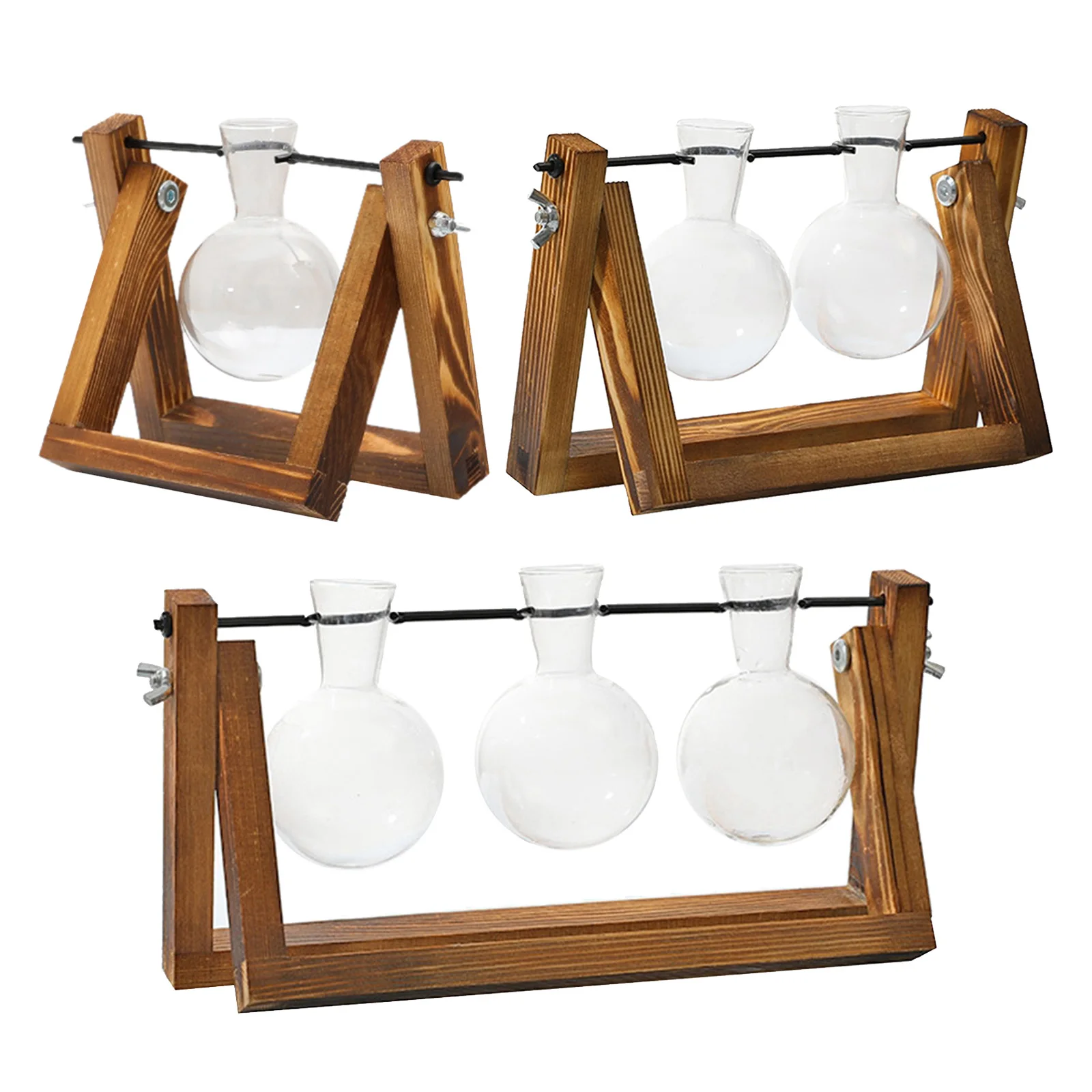 Plant Terrarium with Wooden Stand, Air Planter Bulb Glass Vase ,Metal Swivel