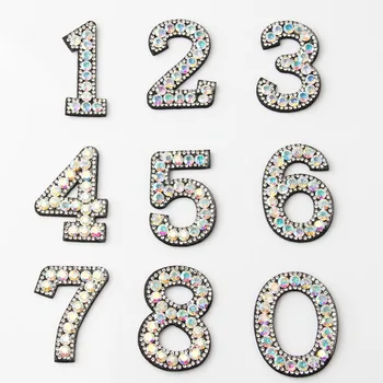 

Colorful Beaded Number Sew on Patches Rhinestones Patch Appliques for Kids Clothing Hat Diy Sewing Garment Apparel Accessories