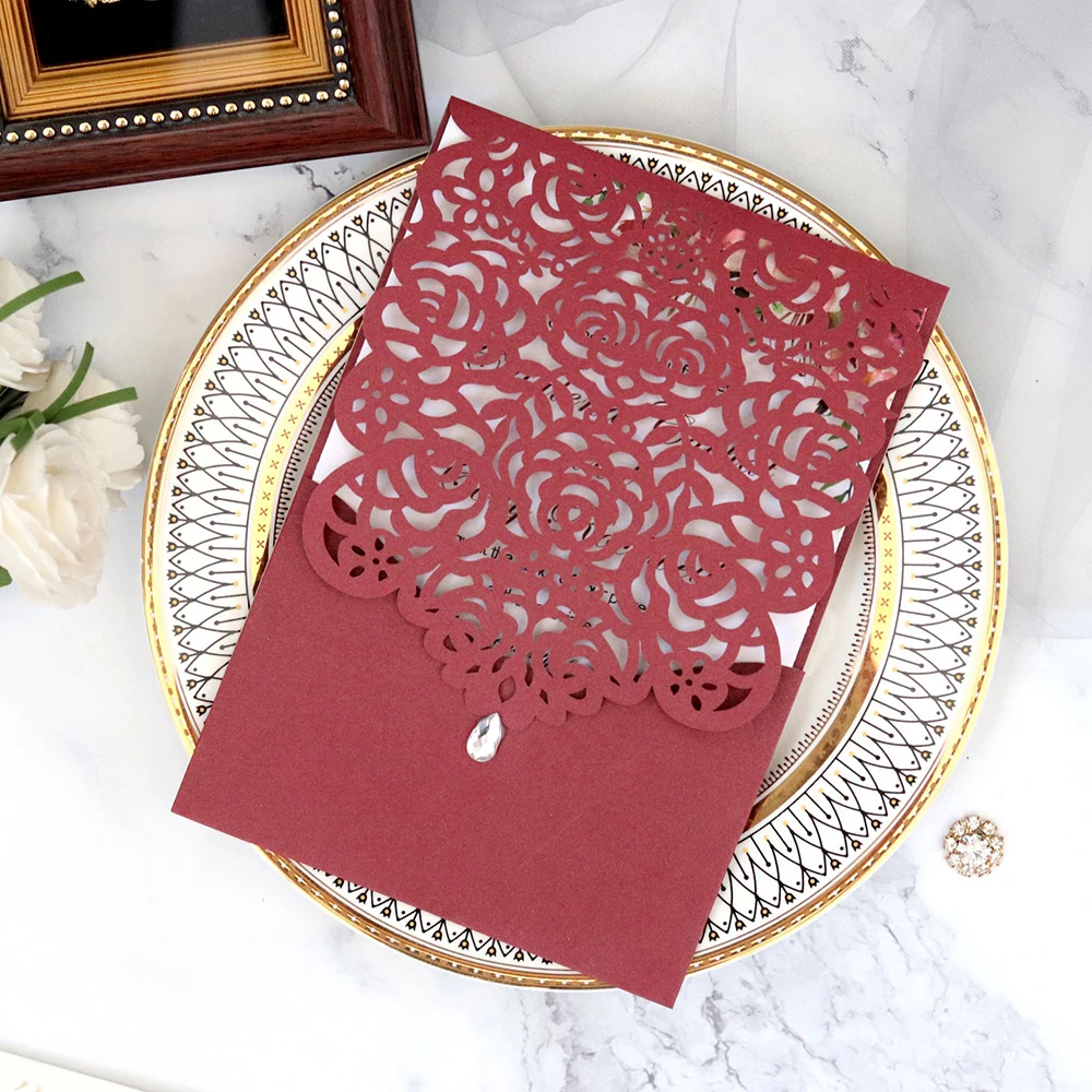  10pcs Wedding Invitations Lace Pattern Cards Laser Cut Paper Cards Announcement Greeting Postcards  - 4.00044E+12