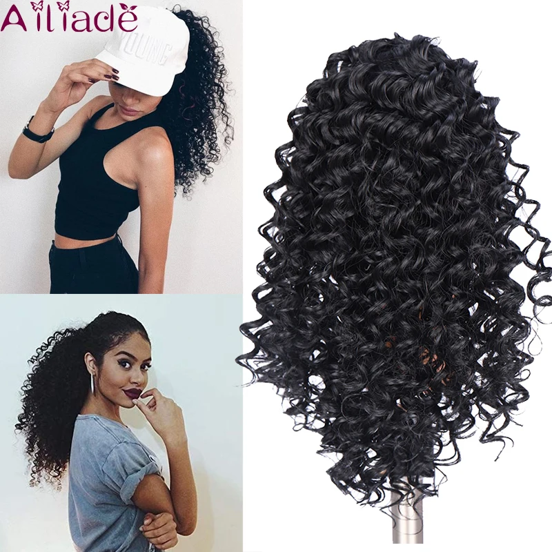 

AILIADE Puff Hair Afro Kinky Curly Ponytail Short Drawstring Ponytail 1 Piece Clip In Hair Extensions Pony Tail Natural Black