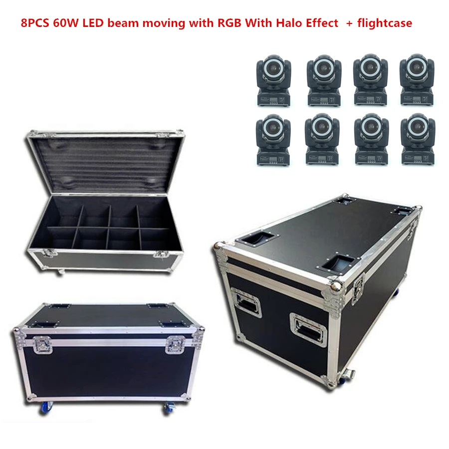 8 шт. 60 Вт RGBW диодный луч движется с RGB Halo эффектом + flightcase dj огни супер яркий