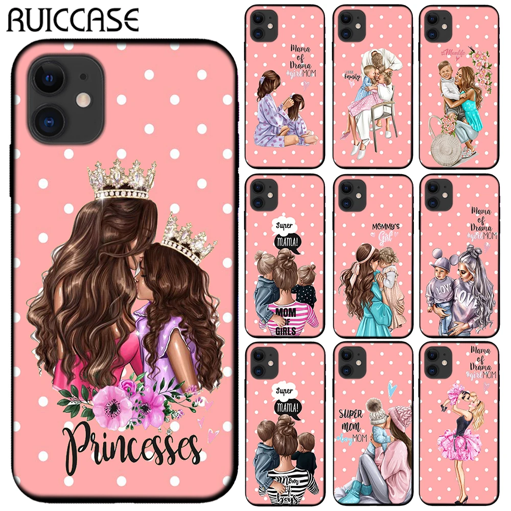Мягкий силиконовый чехол для телефона Super Mama Dad Girl Mom Boy Baby черного цвета iPhone 11 Pro Max X