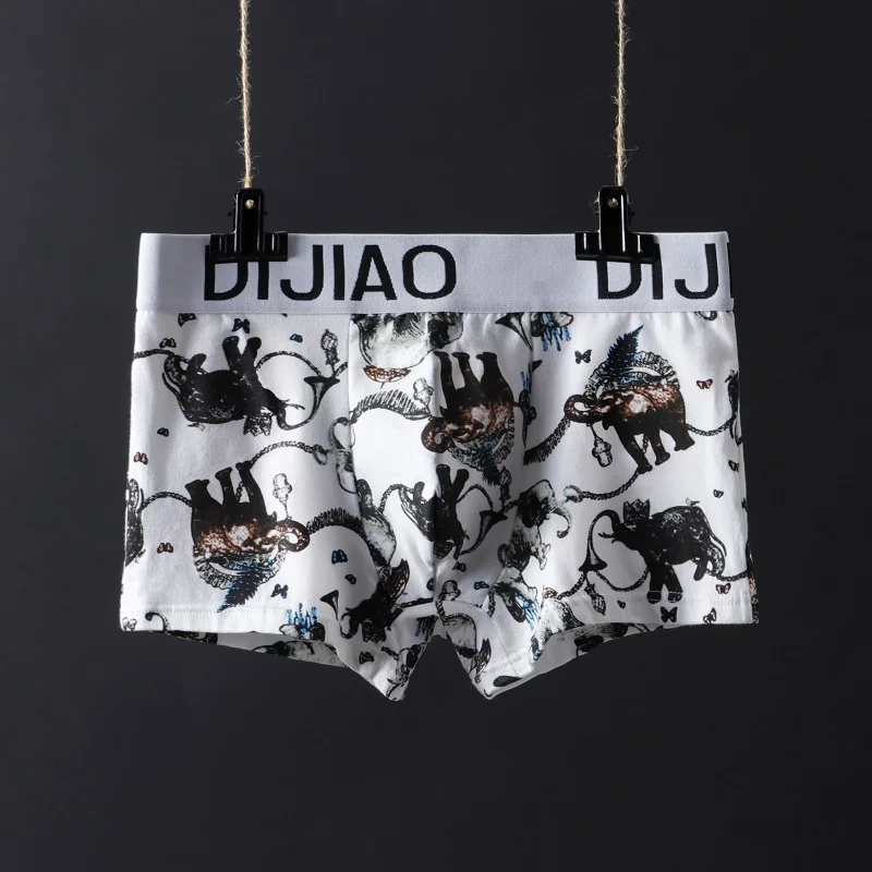 

4pcs/lot Cotton Men Underwear Elephant Bamboo Flower Printing Male Boxer Shorts Breathable Fashion Youth Men Boxers Hombre
