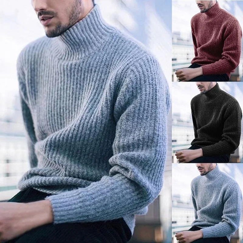 Осень и зима мужской свитер пуловер с высоким воротником с длинными рукавами Расширенный свитер мужской повседневный Однотонный свитер