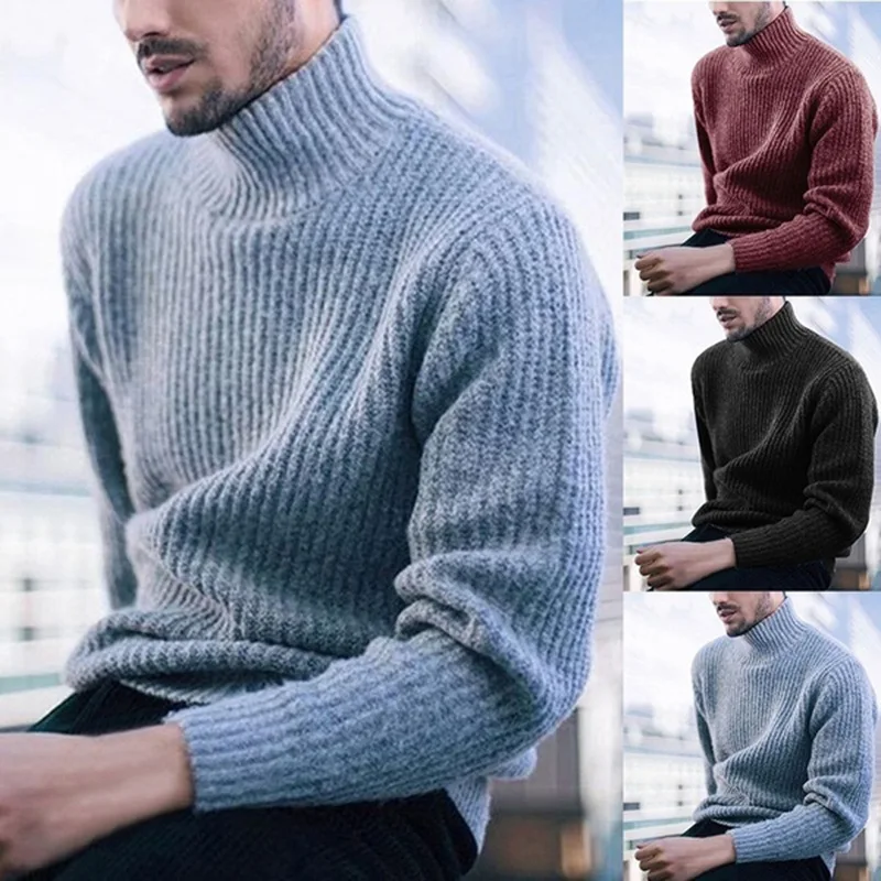 2019 autumn and winter new men's sweater pullover high collar long sleeves expanded sweater men's casual solid color sweater