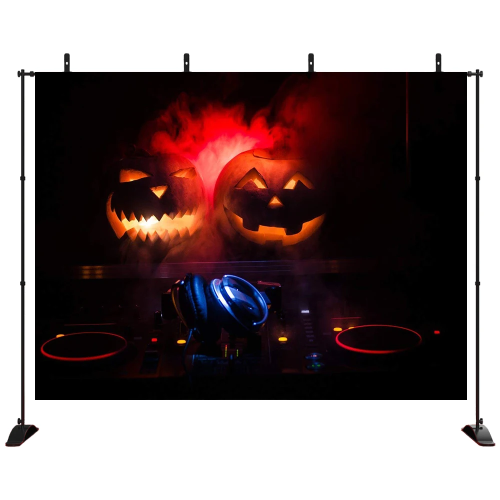 

Halloween Black Backdrop Red Smoke Scary Pumpkin Grimace DJ Console Photography Background Cloth Hallowmas Party Props