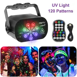 Mini lumière Disco RGB LED Laser, projecteur de scène USB Plug in 120, motif UVC, lumière de scène, lampe de fête d'anniversaire et de mariage 