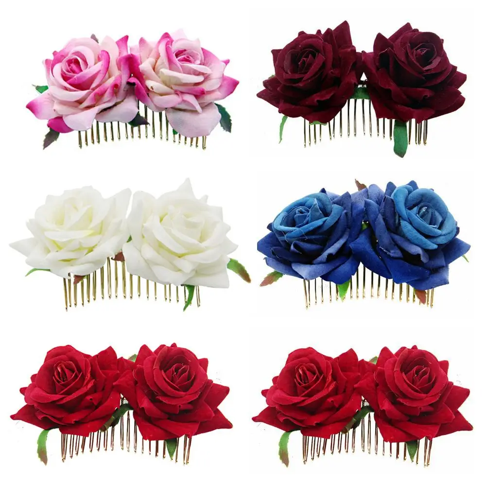 Новая модная белая/красная роза цветок расчески для волос Свадебные украшения Для женщин головной убор Шарм волосы аксессуары-заколки для волос Зажимы