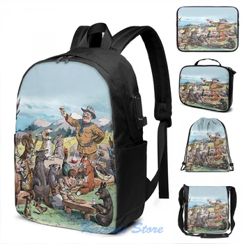 

Teddy Roosevelts Thanksgiving - Political Cartoon by Pughe USB Charge Backpack Cosmetic bag Travel laptop bag