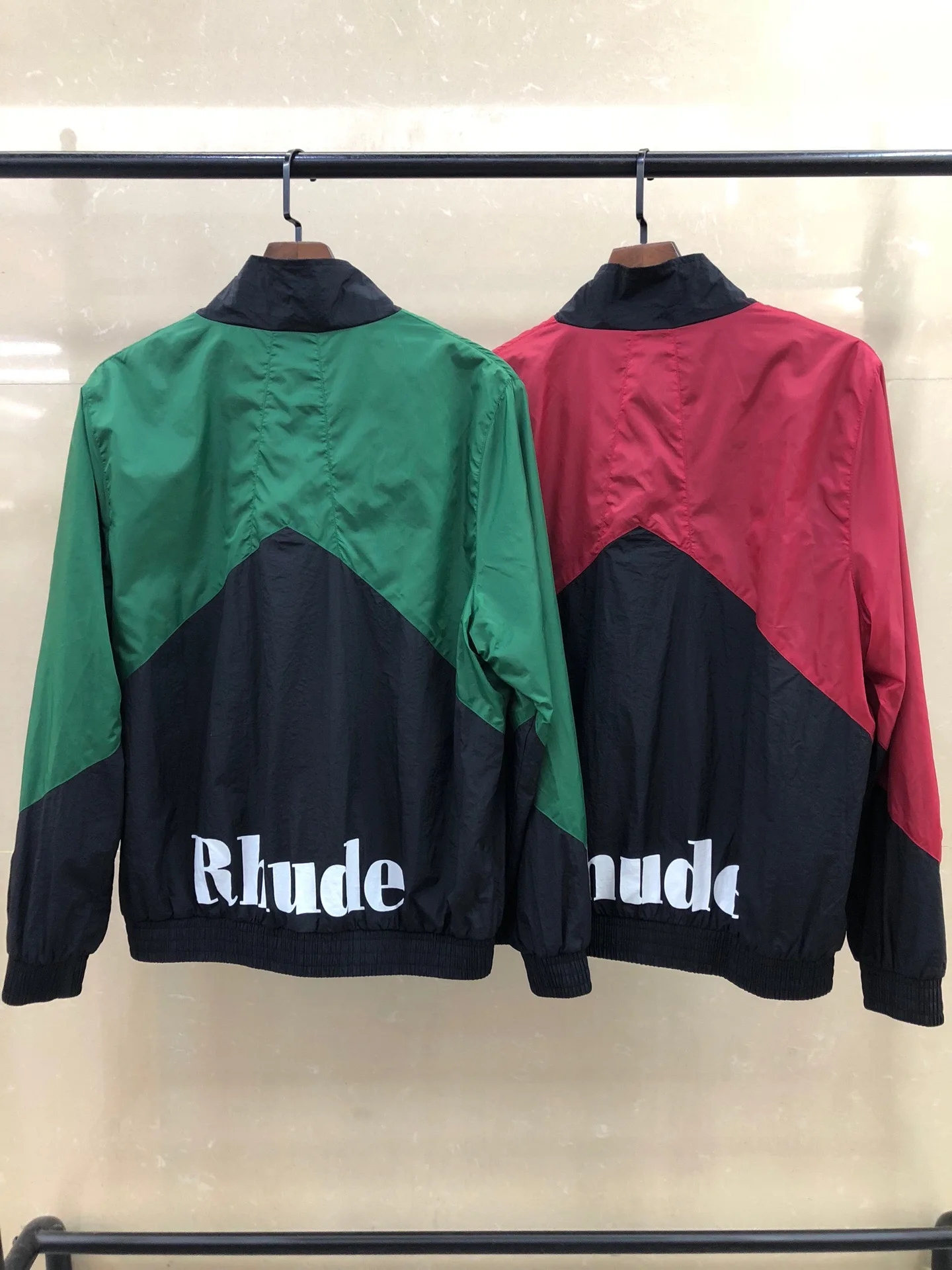 2019ss лучшее качество Rhude логотип печать цветная блокирующая Мужская летная Куртка