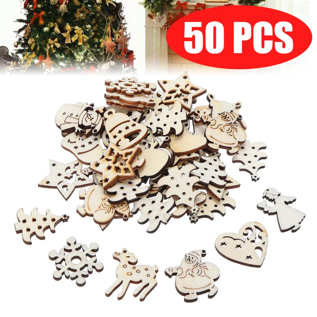 

50pcs/100pcs Optonal New Arrival Wooden Chip MDF Ornament Tree Santa Snowflake Christmas Embellishments DIY Crafts Decoration