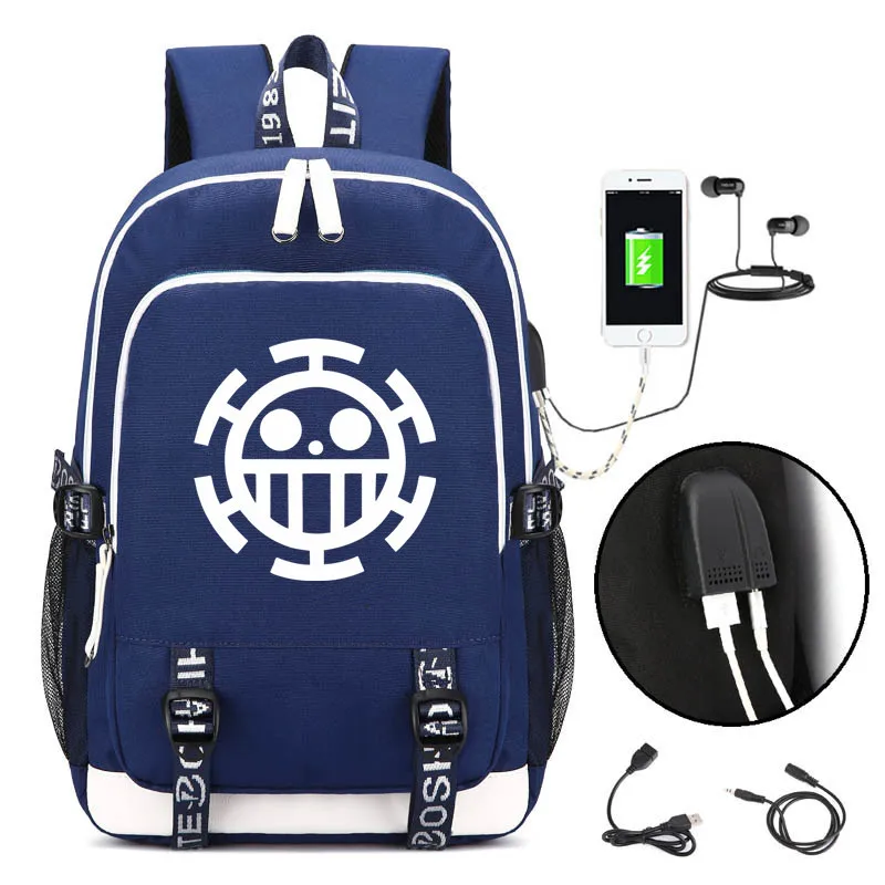 Синий Trafalgar Law Косплей рюкзак usb зарядка Школьный Унисекс Повседневный Рюкзак Хэллоуин Карнавал вечерние рюкзак для косплея - Цвет: Синий