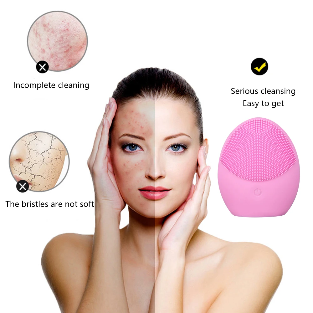 US $24.83 LAIKOU Silicone Face Cleansing Brush Face Skin Pore Cleaner LED Red Blue Color EMS Beauty Instrument Face Lifting Massage Tools