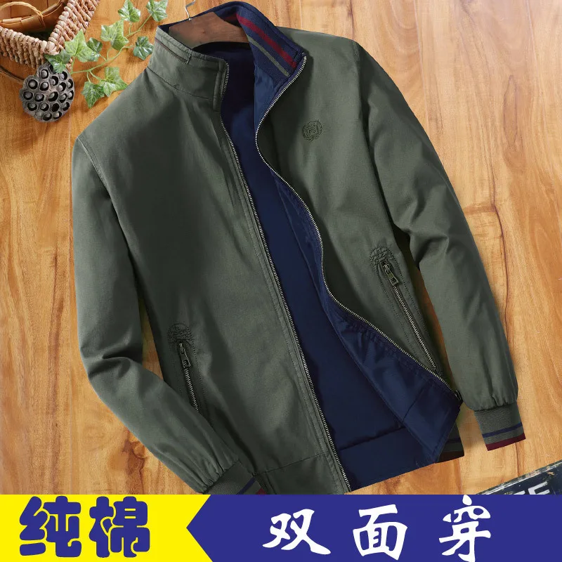 

New Style Middle-aged Jacket Men's Business Men Casual Stand Collar Coat Reversible Men's Washing Jacket Double-sided Wear
