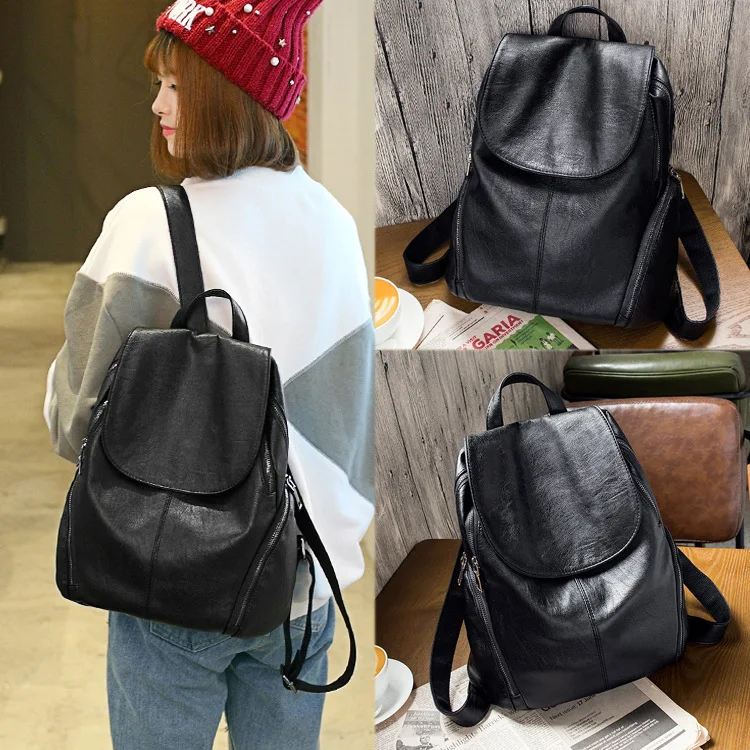 

Anti-Theft Backpack Women's 2018 Korean-style Cool Versatile Genuine Leather Sheepskin ruan pi bao Bag Fashion WOMEN'S Backpack