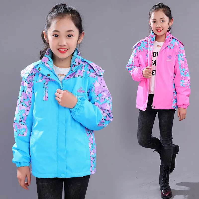 

Girls Deconstructable Inner Wearing Raincoat Jacket 2018 Autumn And Winter New Style Children Brushed And Thick Mixed Colors Mou